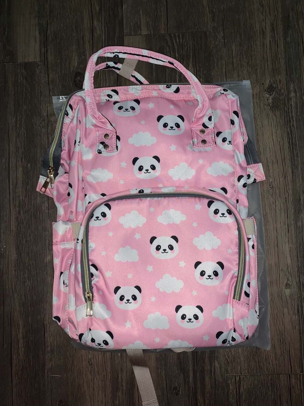 Panda Print Diaper Bag/ Laptop Backpack w/metal frame top
